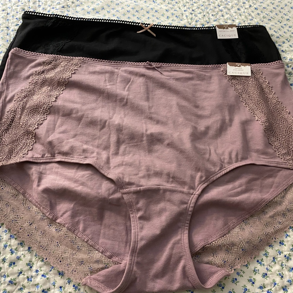 NWT Lane Bryant Cacique Cotton Full Brief Lace Panties Black Purple 22 24 3X